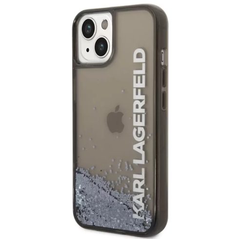 KARL LAGERFELD Liquid Glitter Transculet Elongated Logo hátlaptok Apple iPhone 14 Plus fekete