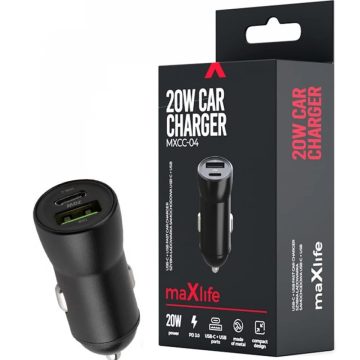 Maxlife MXCC-04 Autós töltő USB - USB-C 20W fekete