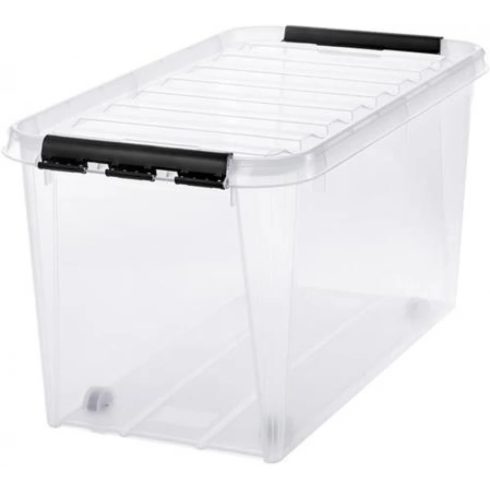 SMARTSTORE Classic 70 Műanyag tárolódoboz 70 liter fekete fogantyúkkal átlátszó