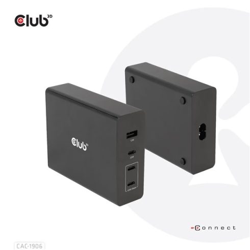 CLUB3D Travel Charger 132W GAN technology - Four port USB Type-A and -C