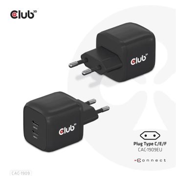   CLUB3D Travel Charger PPS 45W GAN technology Dual port USB Type-C