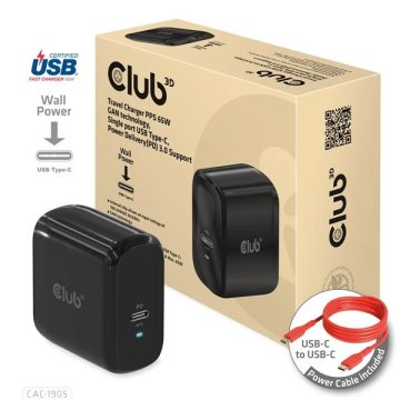   CLUB3D Travel Charger PPS 65W GAN technology Single port USB Type-C