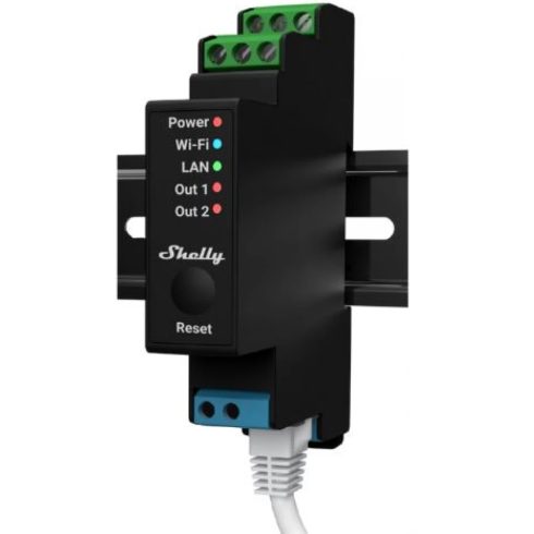 SHELLY PRO 2PM DIN-sínre szerelhető WiFi + Ethernet kompatibilis okosrelé áramfogyasztás-méréssel redőnyvezérlési üzemmóddal
