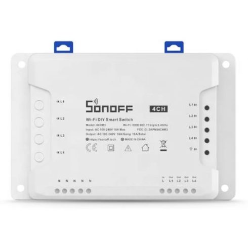 SONOFF SON-REL-4CH-R3 4CH (R3) Wi-Fi-s időzíthető kapcsoló relé négy áramkörhöz
