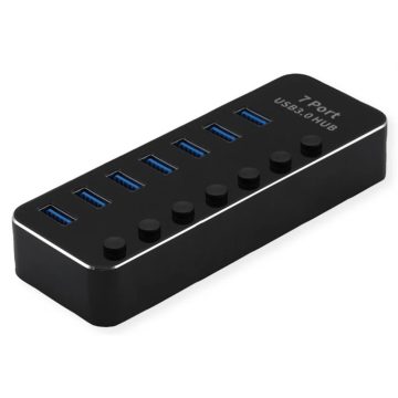 ROLINE USB 3.2 Gen 1 Hub 7 Ports switchable fekete
