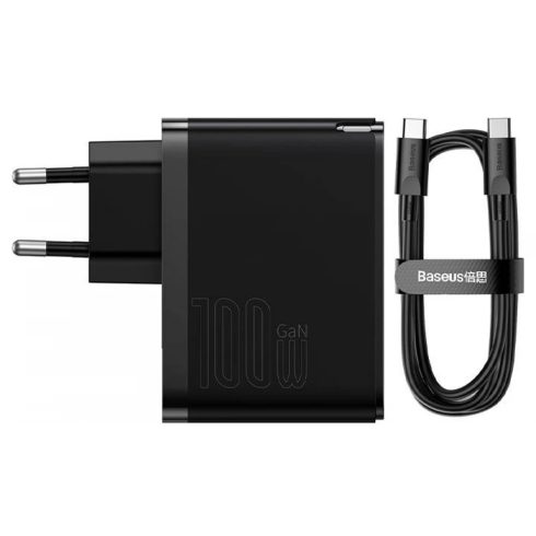 BASEUS GaN Pro Fast Charger C+U 100W EU + 1m cable fekete