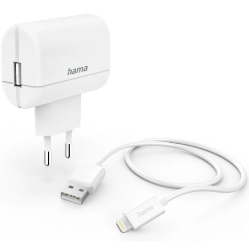 HAMA Hálózati töltő szett + Lightning - USB adatkábel 2.4a 12w fehér