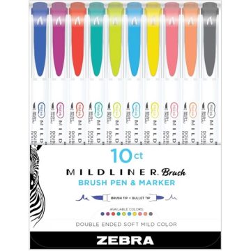   ZEBRA 79501 Mildliner Brush Cool&Refined kettős végű ecset marker készlet 10 db