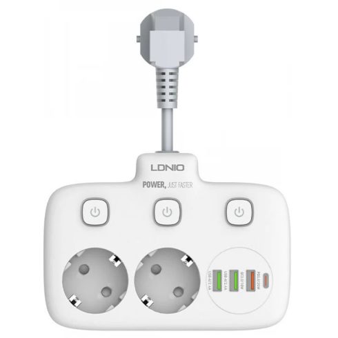 LDNIO SE2435 Elosztó 2 aljzat + 3x USB-A + 1x USB-C - Fehér