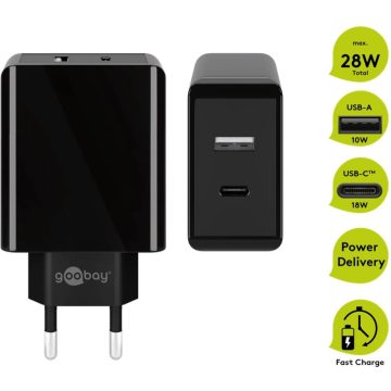   GOOBAY Dual USB-C PD (Power Delivery) Fast Charger (28 W) fekete