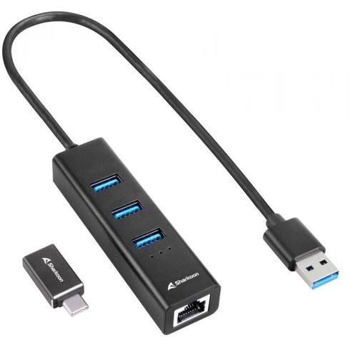 SHARKOON 3-Port USB 3.2 Gen 1 Aluminium Hub + RJ45