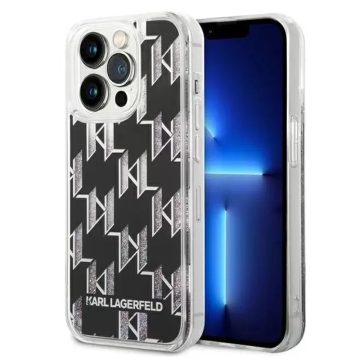   KARL LAGERFELD Liquid Glitter Monogram Apple iPhone 14 Pro Max hátlap tok fekete