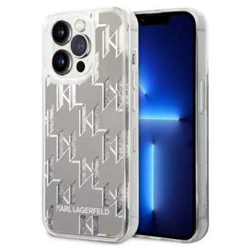   KARL LAGERFELD Liquid Glitter Monogram Apple iPhone 14 Pro Max hátlap tok ezüst