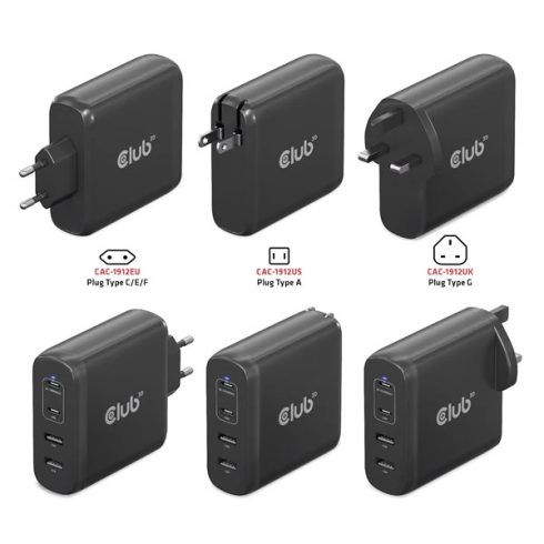 CLUB3D Travel Charger 100W GaN technology Four port USB Type-A(2x) and -C(2x) Power Delivery(PD) 3.0 Support