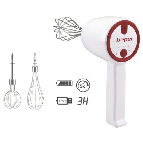 BEPER P102SBA007 USB-n keresztül tölthető kézimixer 20 W fehér / piros