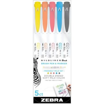   ZEBRA 79505 Mildliner Brush Friendly kettős végű ecset marker készlet 5 db