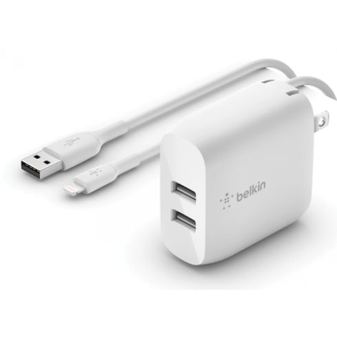 BELKIN WCD001VF1MWH Dual USB-A Wall Charger 24W + Lightning to USB-A Cable