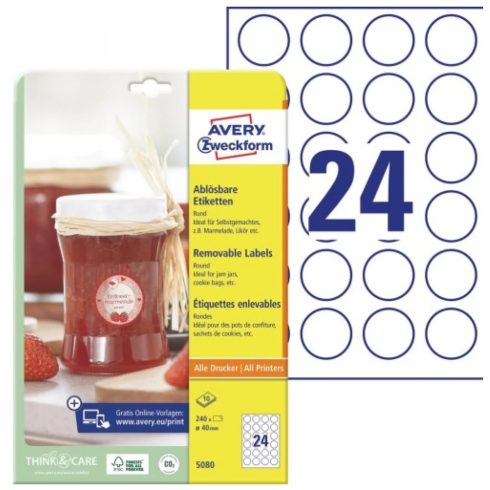 AVERY 5080 40mm 10 ív visszaszedhető univerzális köretikett fehér
