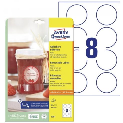 AVERY 5081 65mm 10 ív visszaszedhető univerzális köretikett fehér