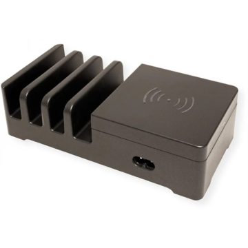   ROLINE USB-töltőállomás 7 port + vezeték nélküli 10W fekete