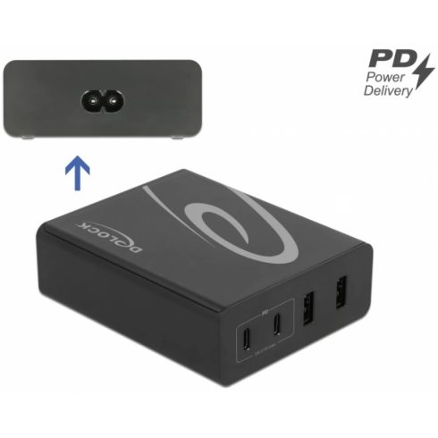 DELOCK USB töltő 2 db. USB Type-C PD + 2 db. A-típusú USB 112 W fekete