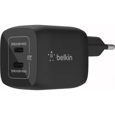BELKIN WCH011VFBK Dual USB-C GaN Wall Charger with PPS 45W