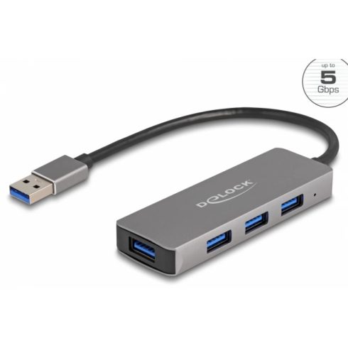 DELOCK Oldalán 4 A-típusú USB csatlakozó felülettel rendelkező 3.2 Gen 1 hub A-típusú USB csatlakoztatóval
