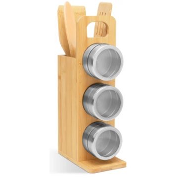   BEWELLO BW1007 Mágneses fűszertartó rozsdamentes acél / bambusz
