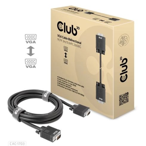 CLUB3D VGA/D-Sub Összekötő Fekete 3m CAC-1703