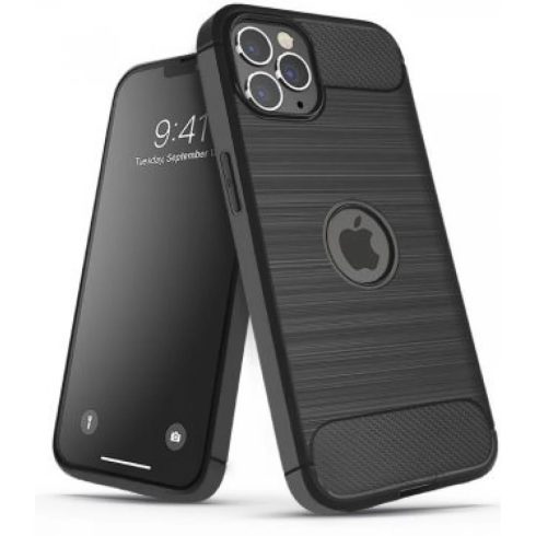 HAFFNER Carbon szilikon hátlap Logo kivágással iPhone 14 Plus fekete