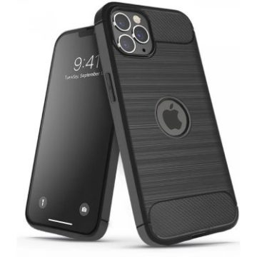   HAFFNER Carbon szilikon hátlap Logo kivágással iPhone 14 Pro Max fekete