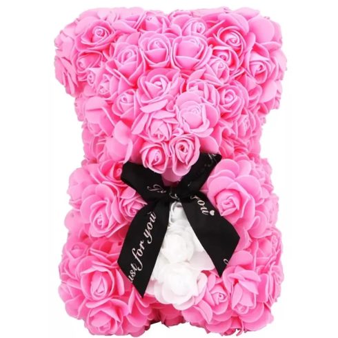 Rózsa maci - rózsaszín fehér szívvel 25 cm