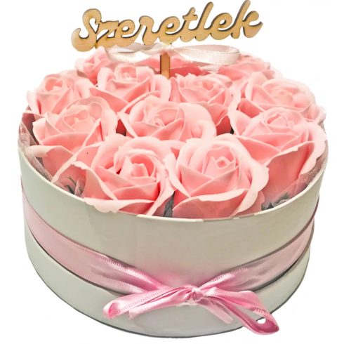 Szappanrózsa box fehér rózsadoboz - rózsaszín - L