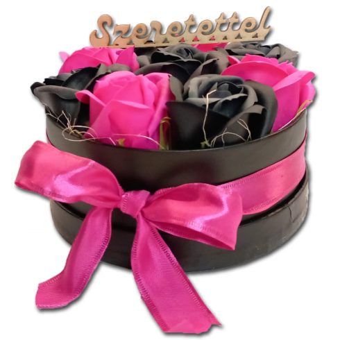 Szappanrózsa box fekete rózsadoboz - fekete/pink - L