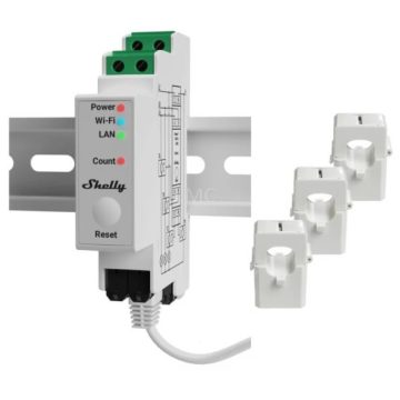   SHELLY ALL-REL-PRO3EM PRO 3EM három fázisú Wi-Fi+Ethernet fogyasztásmérő 3 x 120A áramváltóval