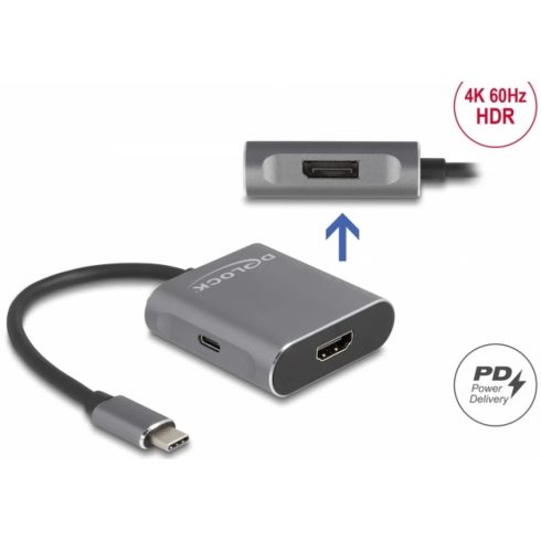 DELOCK USB Type-C megosztó (DP Alt Mode) - 1 x HDMI + 1 x DisplayPort MST USB Type-C PD-vel