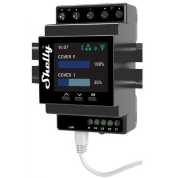  SHELLY ALL-REL-PRO4DUAL Pro 4PM Dual Cover 2 motoros redőny vezérlésére szolgáló WiFi + Ethernet + Bluetooth okosrelé fekete