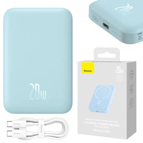 BASEUS Magnetic Mini Power Bank 6000mAh 20W világoskék