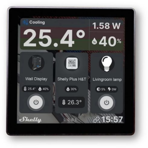 SHELLY ALL-KAP-WDB Wall Display Wi-Fi+Bluetooth villanykapcsoló + színes érintőképernyős vezérlőpanel fekete