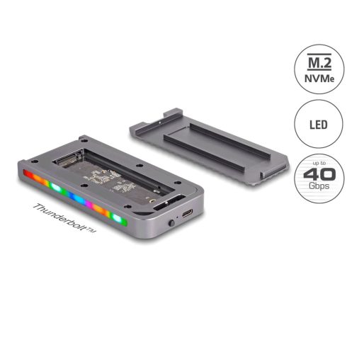 DELOCK 42025 M.2 PCIe SSD külső ház LED világítással USB4 C ezüst
